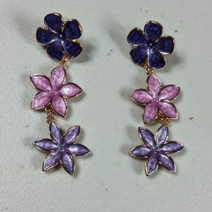 Womens Earrings Three Flower Purple Pink Zinc Alloy Enamel Boho Earrings